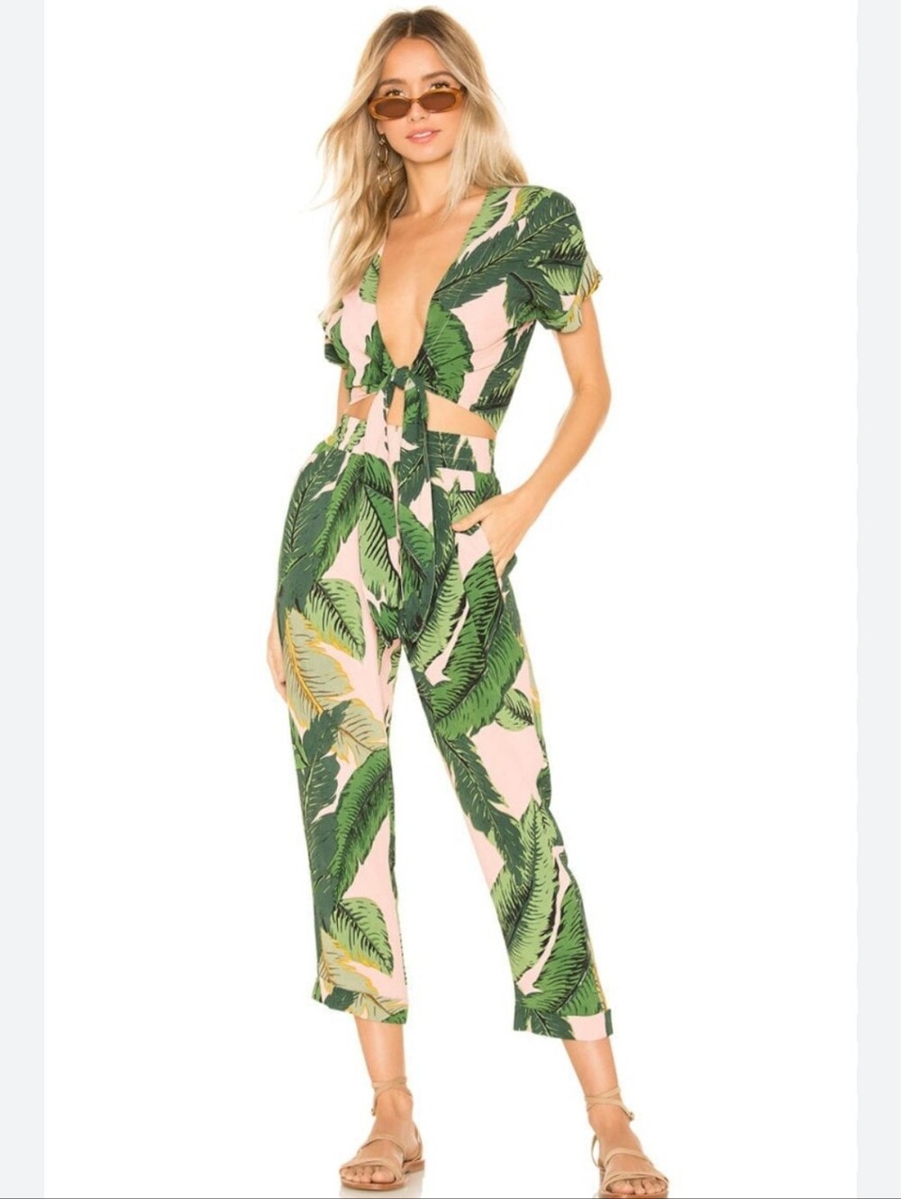 Beach Riot×Revolve Set in Pink Palm Sz S- Avery Pant /Piper Top